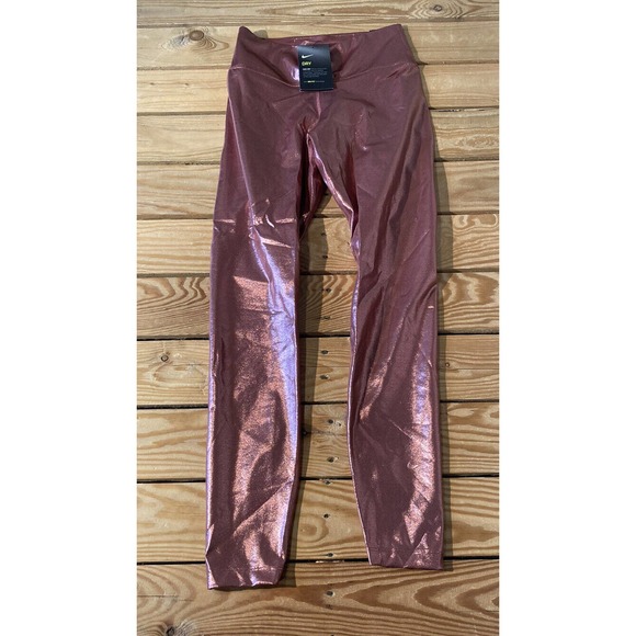 NWT Nike Dri Fit Metallic Leggings Size Small Women’s Pink Mid Rise MSRP $85 - Picture 1 of 10